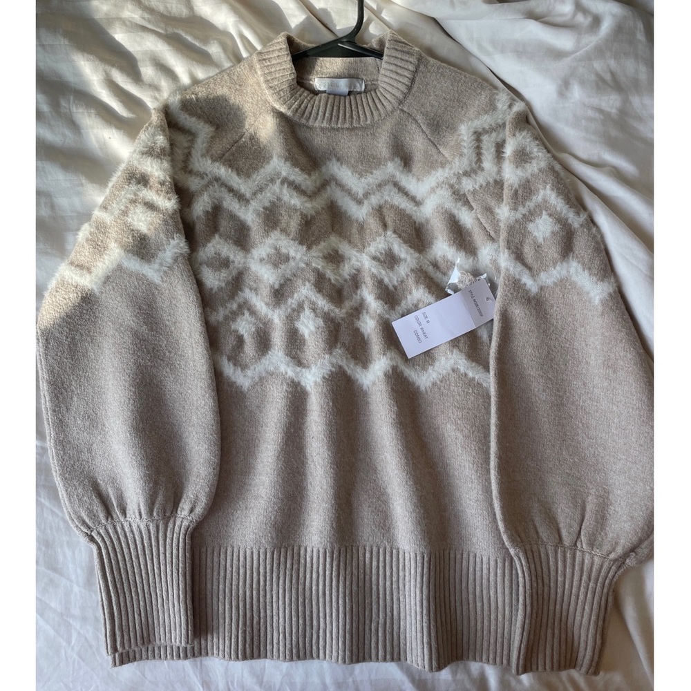 Design History M Fair Isle Wheat Combo Sweater NWT